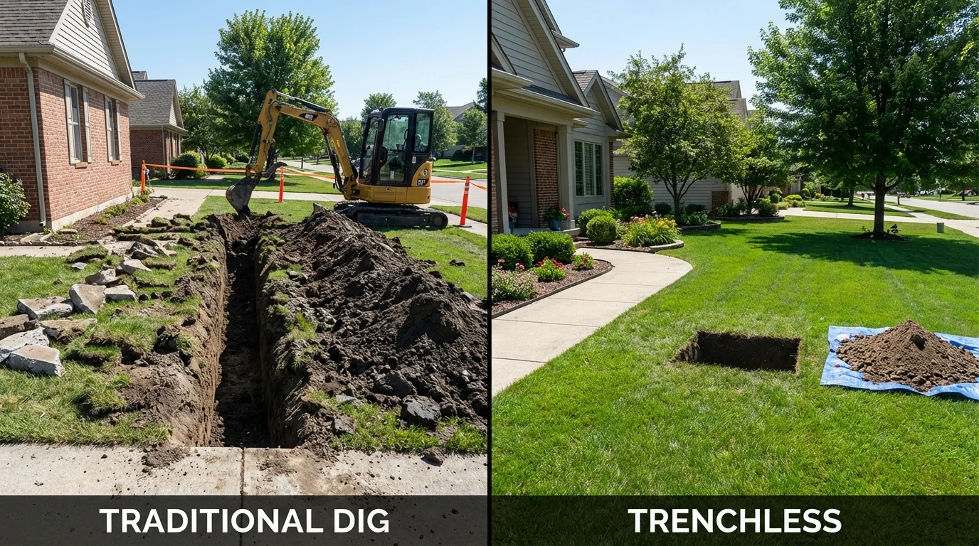 Trenchless sewer repair with minimal yard damage versus traditional excavation in Shelby, MT